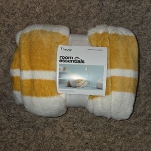 Room Essentials Yellow and White Striped Plush Throw Blanket